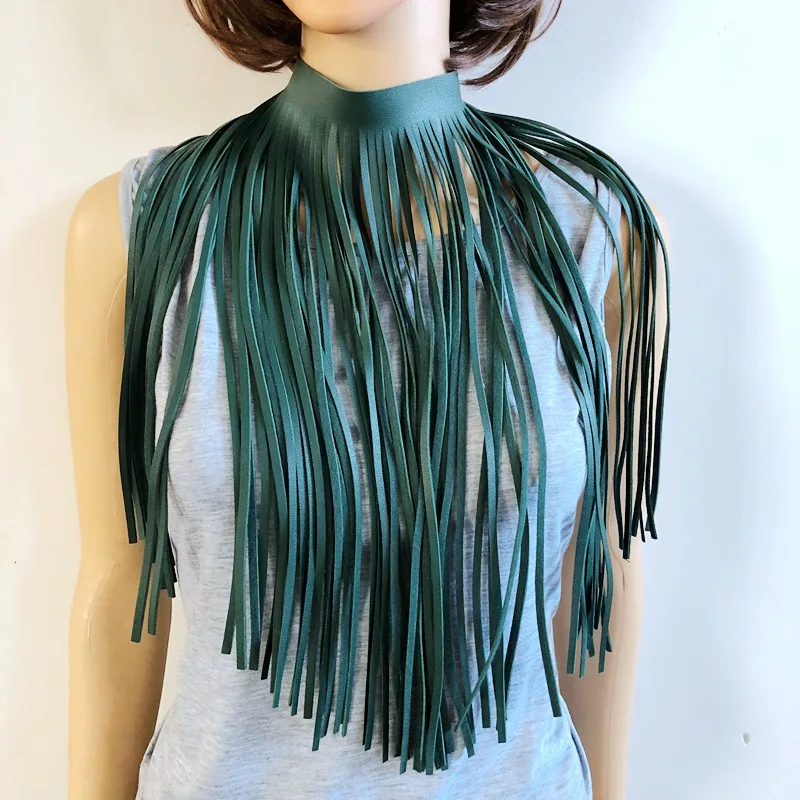 

D&D High Street Leather Tassel Necklaces For Women Fashion Luxury Long Necklace Black Green Leather Chains Dress