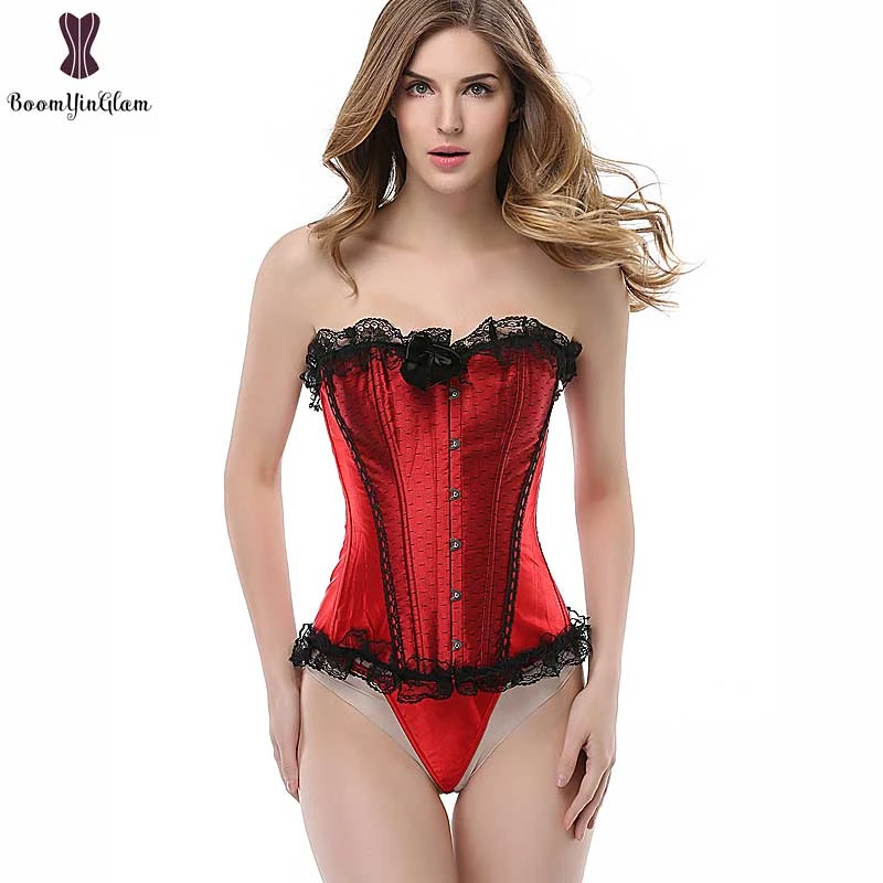 Black Spots Sexy Red Corset Overbust Lace Up Bustier Size Plastic Corselet Outfit Waist Trainer Cincher & Corsets| - AliExpress