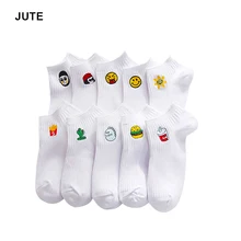 Носки для женщин, хлопковые носки с принтом для женщин, белые короткие носки с рисунками из мультфильмов, женские хлопковые носки с вышивкой в виде молочного солнца и монстра