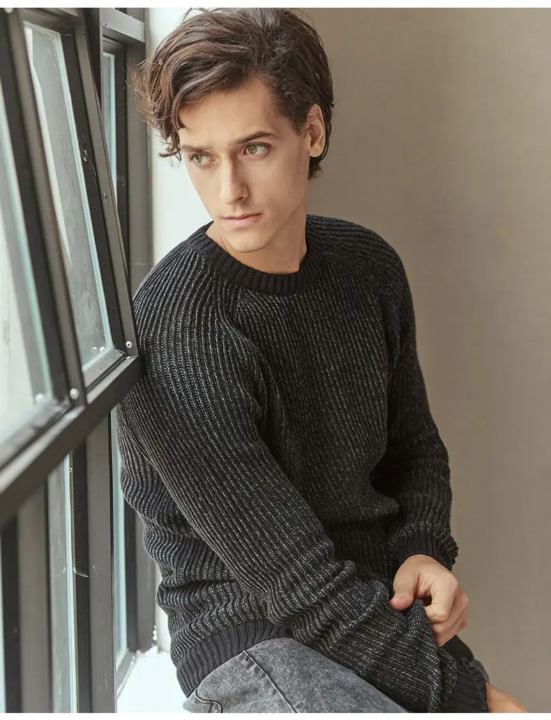 MuLs Brand Crew-Neck Male Sweater Autumn Winter Thick Stripe Pullover Sweater Cotton O-Neck Jumper Man knitwear 2019 Spirng New 1
