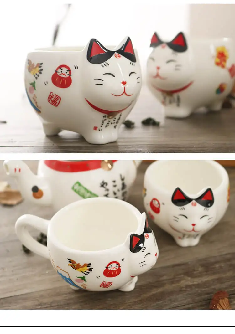 Милый японский фарфоровый чайный сервиз Lucky Cat, креативный керамический чайный горшок Maneki Neko, чашка с ситечком, милый чайный горшок с котиком, кружка