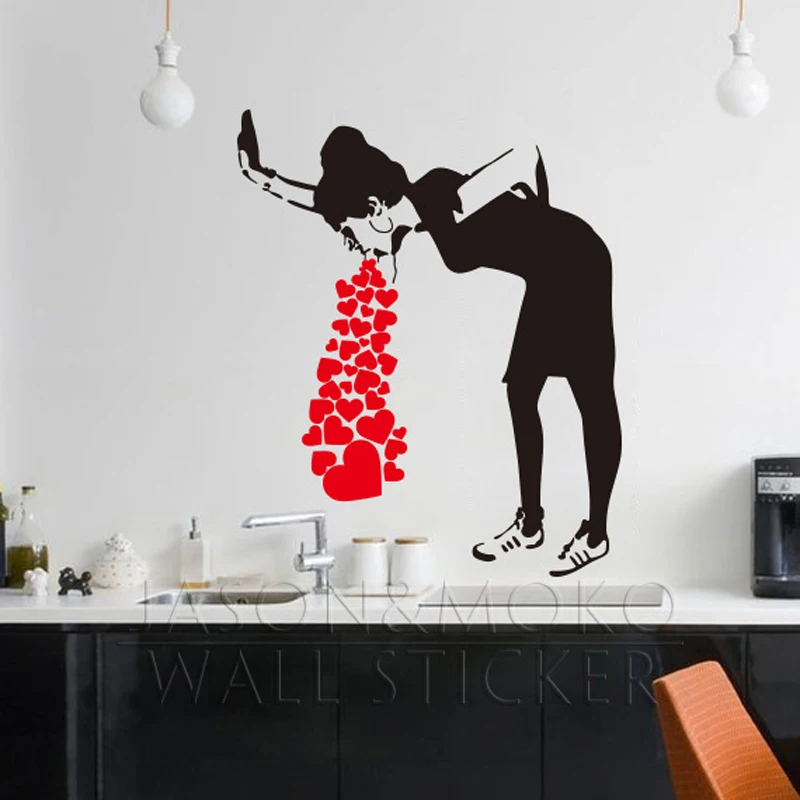 Banksy Style Lovesick Woman Heart Love Cough Vinyl Wall Decal Heart Love Cough Vinyl Wall Decal