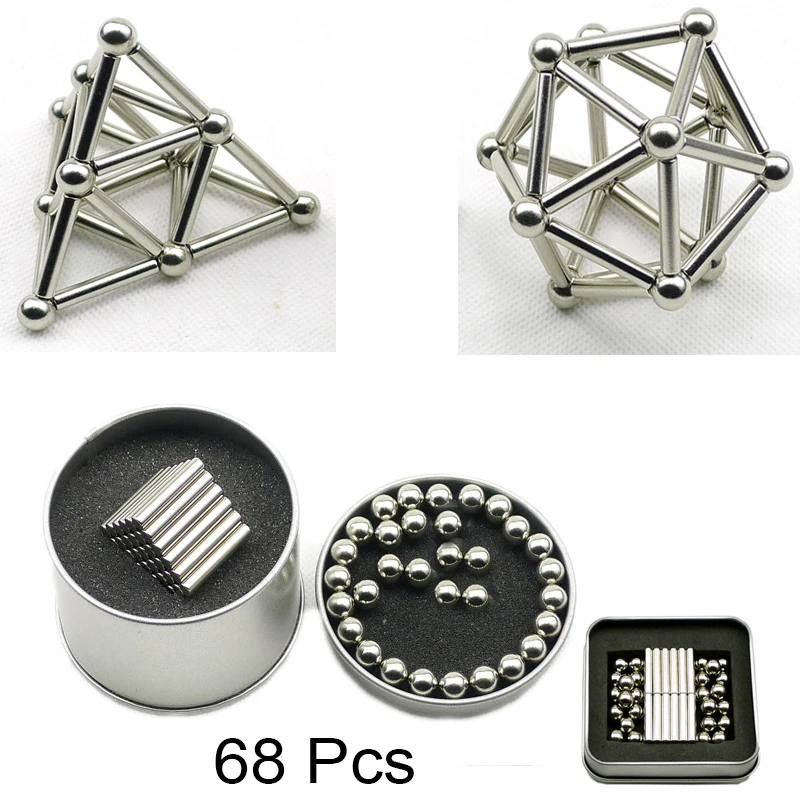 

68 Pcs Mini DIY Building Blocks Magnet Construction Magnetic Stick and Balls Product puzzle Toy, Brain Training and Learning.