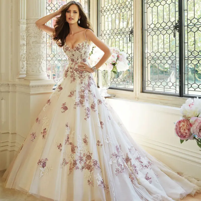 2016 New Design Sweet Flower White And Purple Lique Long Lace Up 2016 New Design Sweet Flower White And Purple Lique Long Lace Up Wedding Dress Bridal Gown Vestido De Noiva In Dresses From Weddings Events On