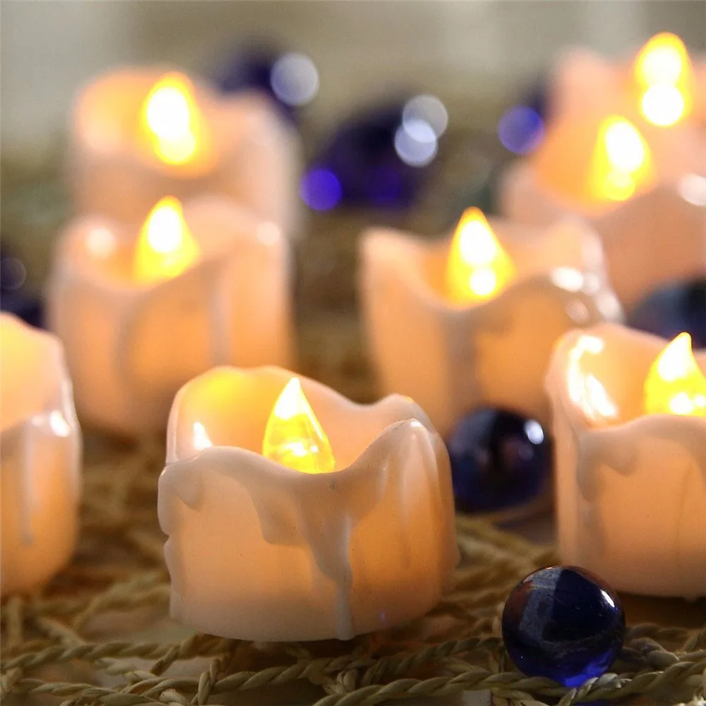 Пластиковые Желтые мерцающие электрические свечи без пламени для украшения чая на Рождество, Хэллоуин, свадьбу