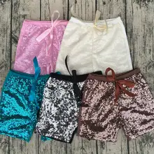 Новейший дизайн с бантом; Разноцветные Повседневные хлопковые шорты с блестками для девочек; Детские блестящие шорты