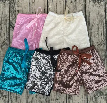 

latest bowknot design multiple color casual cotton girls sequin shorts for baby children glitter shorts