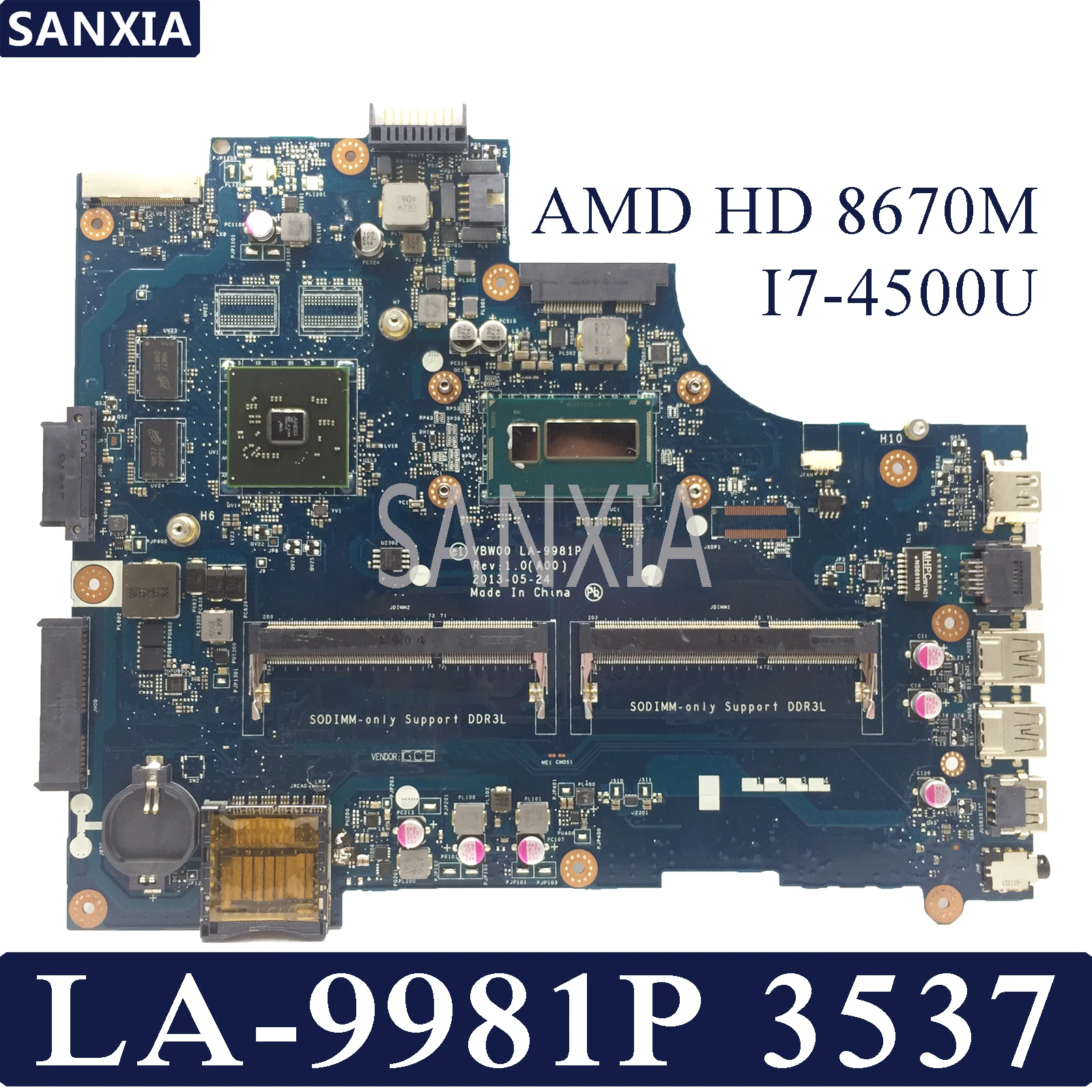 KEFU VBW00 LA-9981P اللوحة المحمول لديل انسبايرون 15R 3537 5537 اختبار اللوحة الأصلية I7-4500U AMD HD 8670 M