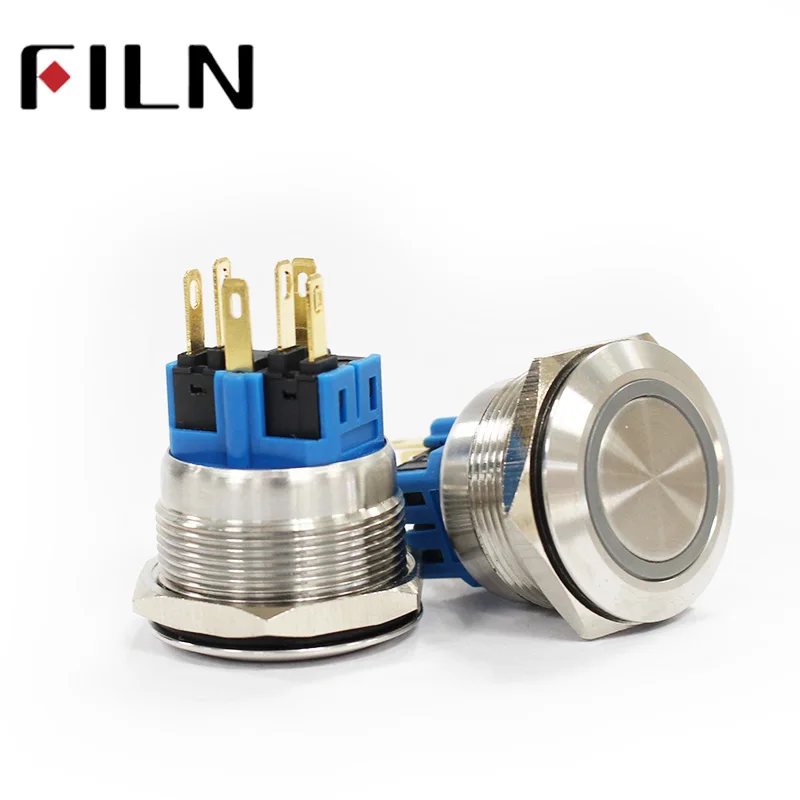 25mm stainless steel ring led 3v 6v 12v 24v 48v 220v blue green white yellow red Latching 1NO 1NC SPDT metal push button switch
