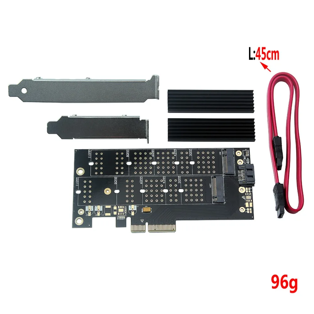 

Dual M.2 SSD NVME (m key) or SATA (b key) to PCI-e 3.0 x 4 Host Controller Expansion Card with Low Profile Bracket and Heatsink