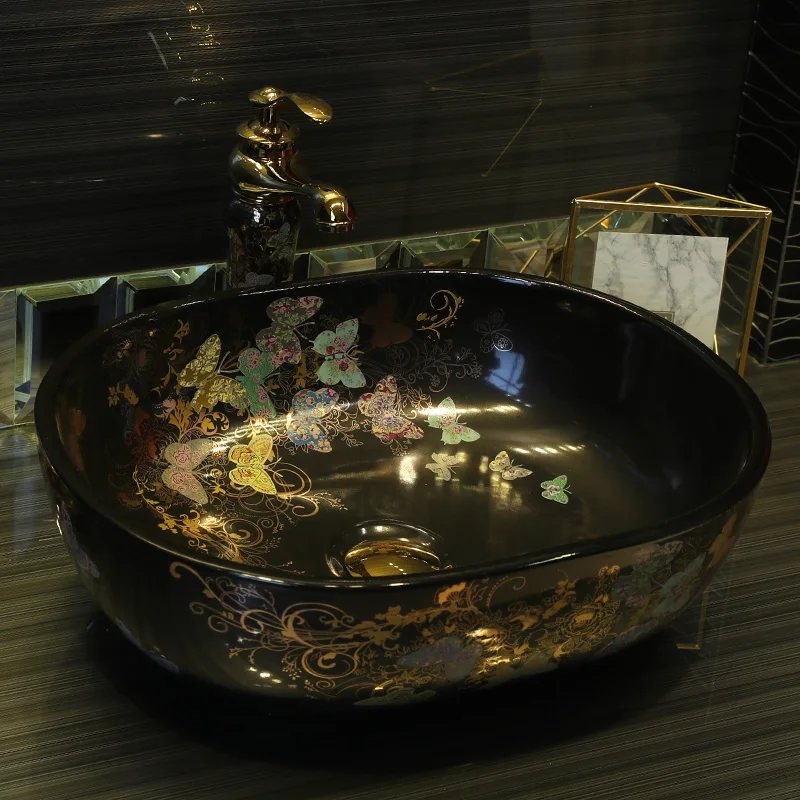 China Artistic Europe Style Counter Top porcelain wash basin bathroom sinks ceramic art bathroom sink  (12)