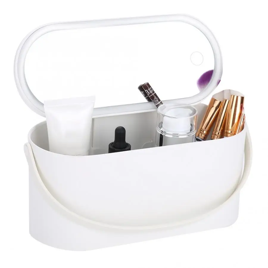 

Multi-functional Portable Makeup Cosmetic Storage Box with LED Mirror Foldable Makeup Tools Accessories Organizer