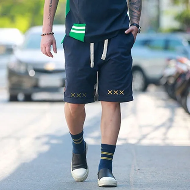 Free shipping men plus size big casual shorts cotton knee length Elastic waist short trousers