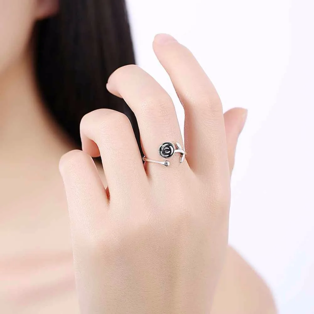 Твердые 925 стерлингового серебра регулируемое кольцо розы аксессуары кольца для