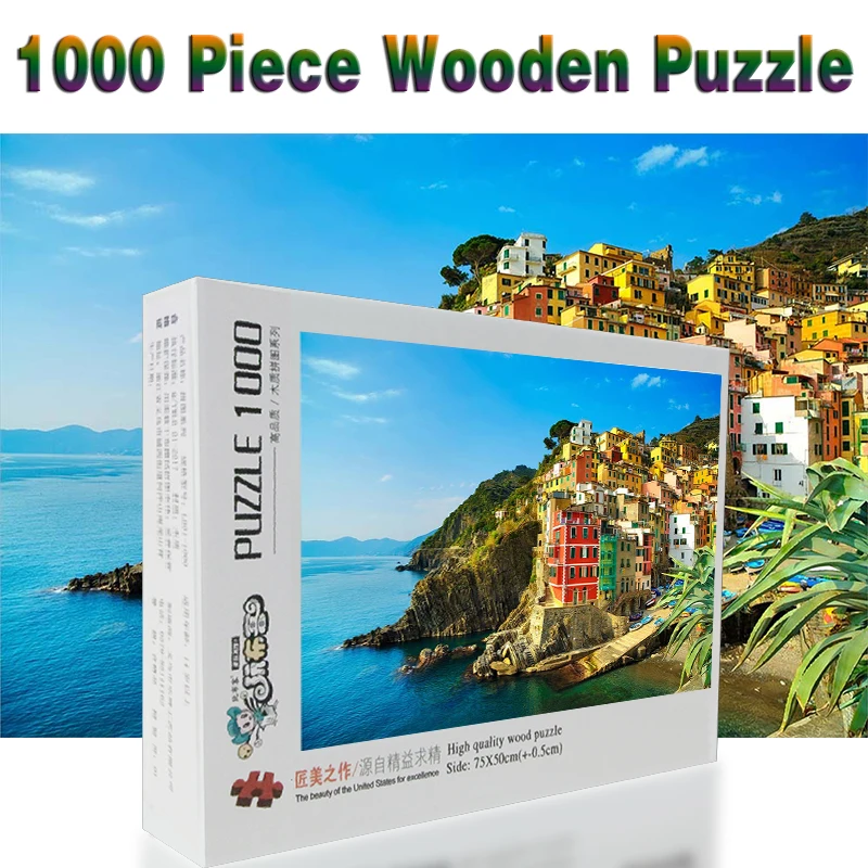 

Liguria Italy Coast Houses Riomaggiore Crag 1000 pieces Adult Wooden Landscape jigsaw Puzzles For Children Educational Toys Gift