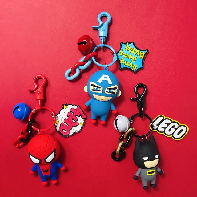 

Hot Avengers Keychain Captain America Spider Man Batman Key Ring Japanese anime Holder Chaveiro Key Chain Bag Pendant Jewelry
