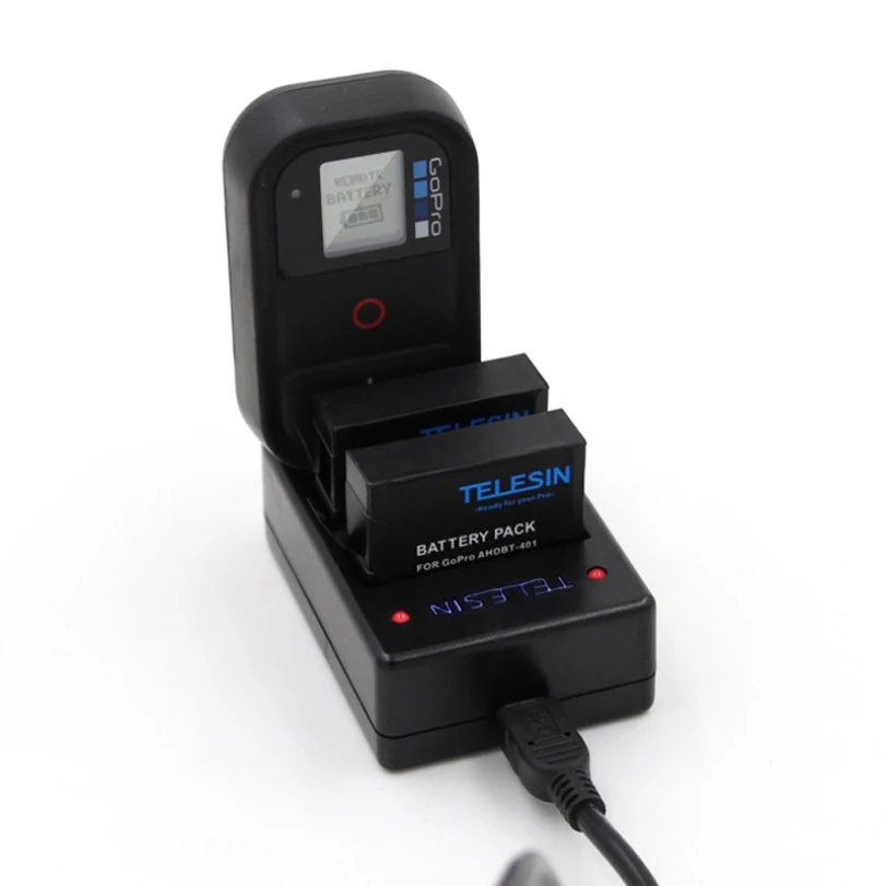 Горячая продажа Черный 3 в 1 Кабель для Камеры Зарядное Устройство и WI-FI пульт дистанционного управления Зарядки Smart LED индикатор Для GoPro Hero 4 AHDBT-401 батареи
