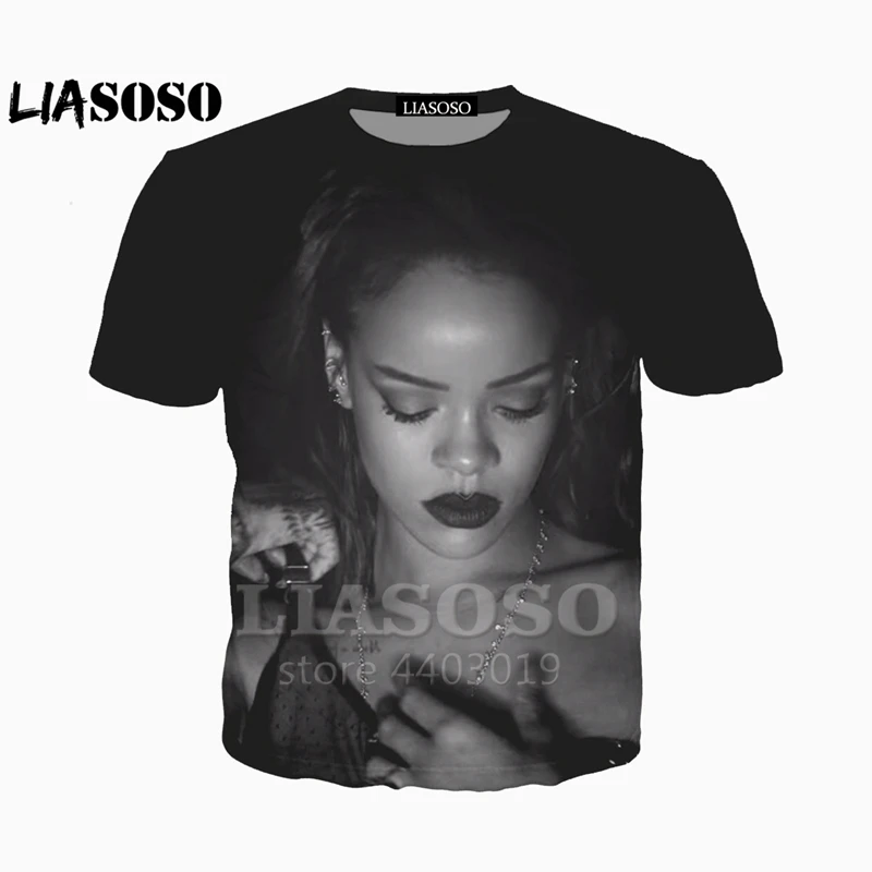 

LIASOSO New Singer Rihanna Tees 3D Print t shirt/Hoodie/Sweatshirt Unisex streetwear Harajuku Music Hip hop Tops hoodies A051-80