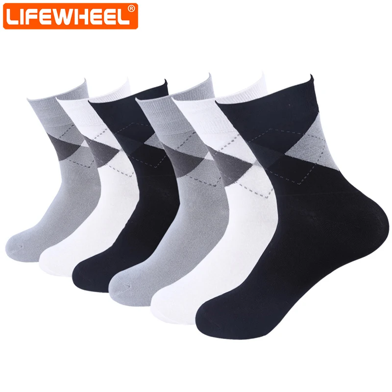 

LifeWheel men Socks Business Bamboo Fiber Antibacterial Breathable Mid Length Crew Casual Socks 6 Pairs/Lot