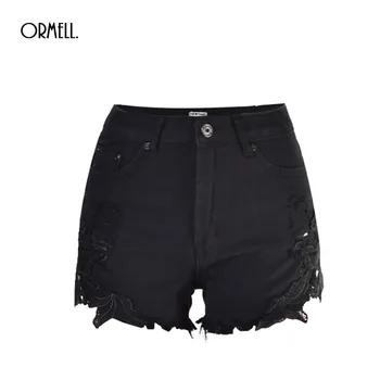 

ORMELL 2017 Summer Casual Denim Shorts Ripped Pocket Black Lace Hot Women Shorts Vintage Shorts Jeans For Women and Girls