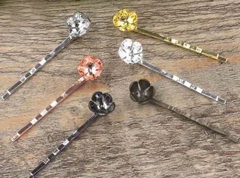 

12*5mm Vintage Filigree Flower Bobby Hairpins Blanks Findings Cabochons Bases DIY Women's Bride Hair Clips Making Multi-color