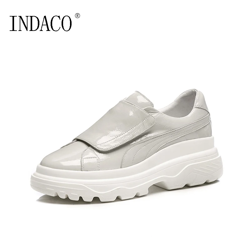 

New Patent Leather Casual Shoes Platform Light Sneakers Chaussures Femme Baskets Femmes 6cm
