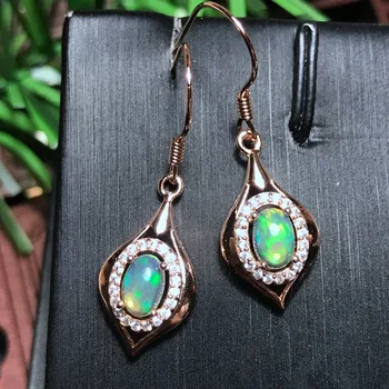 

[MeiBaPJ Natural Opal Gemstone Fashion Leaf Drop Earrings for Women Real 925 Sterling Silver Charm Fine Jewelry