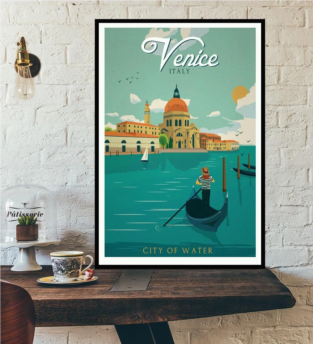 Venice City of Water Настенный художественный плакат с принтом в виде пейзажа и пейзажа для путешествий по всему миру, в городе, на холсте, на холсте, в банках - Цвет: Venice City of Water