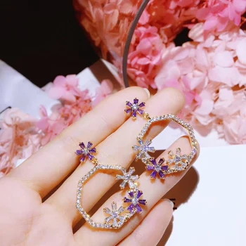 

Hot Colorful Zircon Flower Garden Stud Earring Women Party Wedding Square Zircon All Match S925 Ear Pin Jewelry