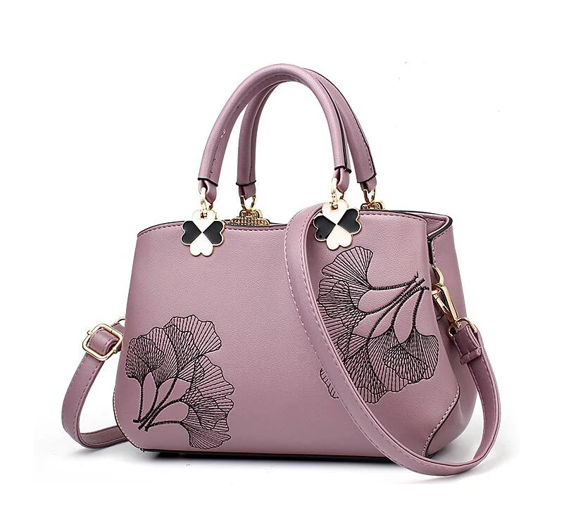 Женские кожаные сумки, женская сумка на плечо, женская сумка-тоут с вышитыми цветами, женские ручные сумки, женская сумка-мессенджер LB341 - Цвет: Лаванда