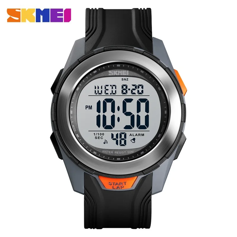 Мужские спортивные часы люксовый бренд SKMEI спортивные часы модные Обратного Отсчета Секундомер наручные часы водонепроницаемые цифровые мужские часы с браслетом - Цвет: Grey silver