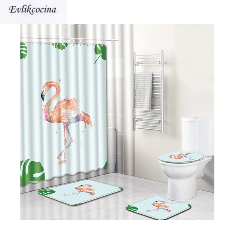 

Free Shipping 4pcs Flamingos Walking Casa De Banho Banyo Bathroom Carpet Bath Mat Set Non Slip Tapis Salle De Bain Alfombra Bano