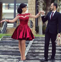 2016 rot Langarm Cocktailkleider Satin Appliques Cocktailkleid A-Line Kurzes Kleid Für Hochzeit