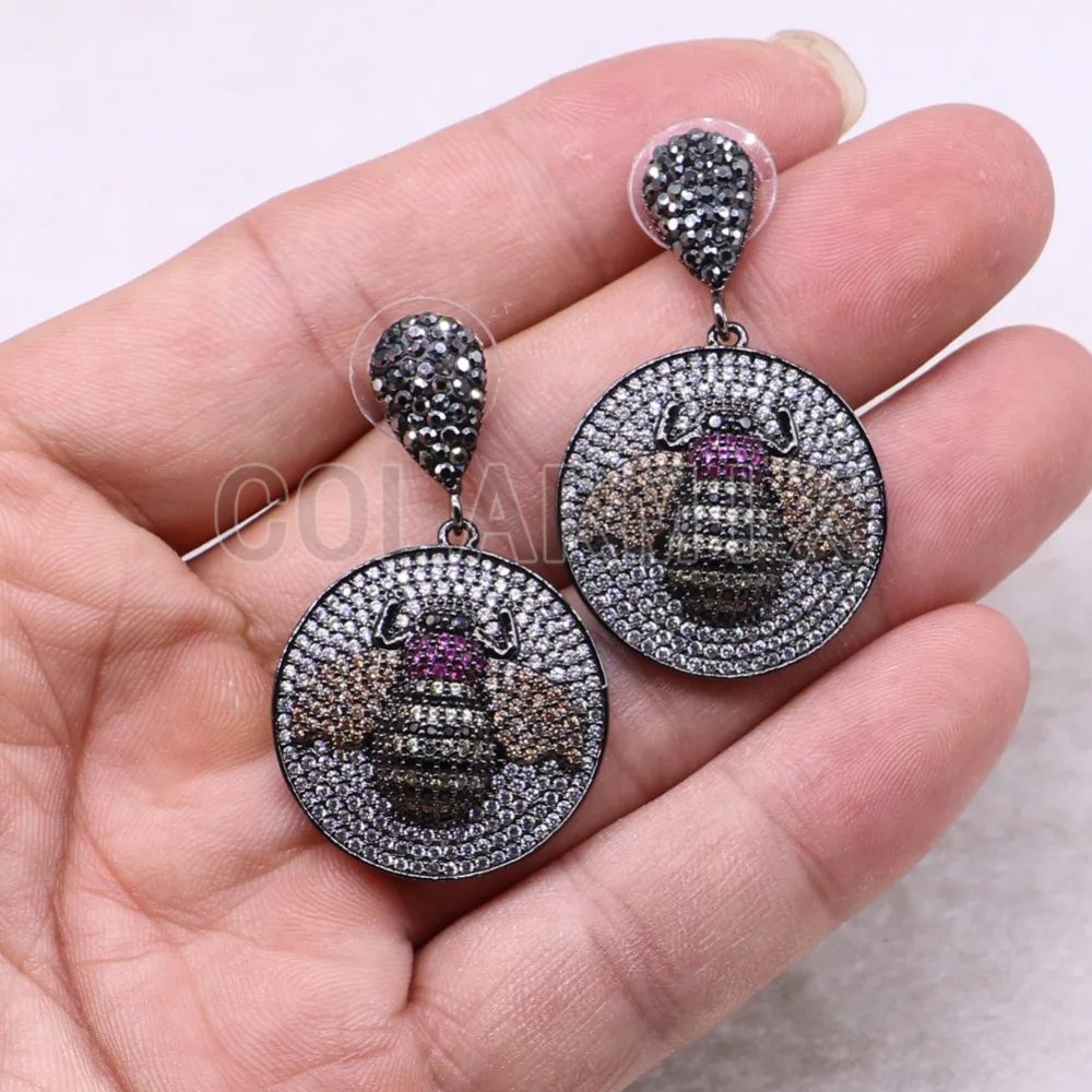 

3 pairs round earrings with bees High quality insect earrings colorful jewelry Earrings 3789