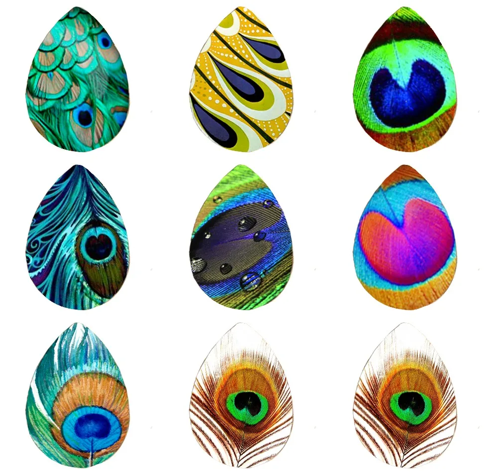 5pcs 18*25mm Peacock Feather Abstract Feathers Art Nouveau Handmade Photo Glass Drop Style Cabochons Jewelry Accessories | Украшения и