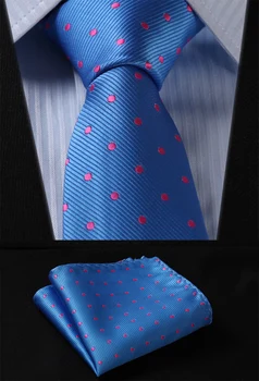 

TD1013V8 NT2 Blue Pink Polka Dot 3.4" Silk Lots Wedding Gravata Jacquard Man Tie Necktie Pocket Square Handkerchief Set Suit