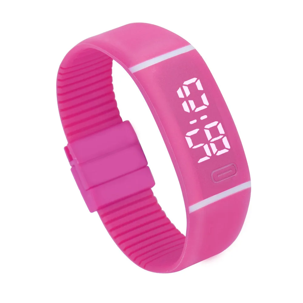Модные спортивные светодиодный Пижама для женщин, мужчин, часы Конфеты цветная силиконовая резина водонепроницаемые светодиодный цифровые часы Дата Браслет наручные часы 328 - Цвет: Hot Pink