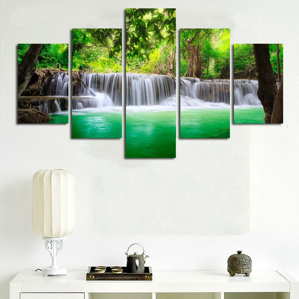  5 Panel Waterfall Painting Canvas Wall Art Picture Home Decoration Living Room Canvas Print Painting Canvas Art Unframed
