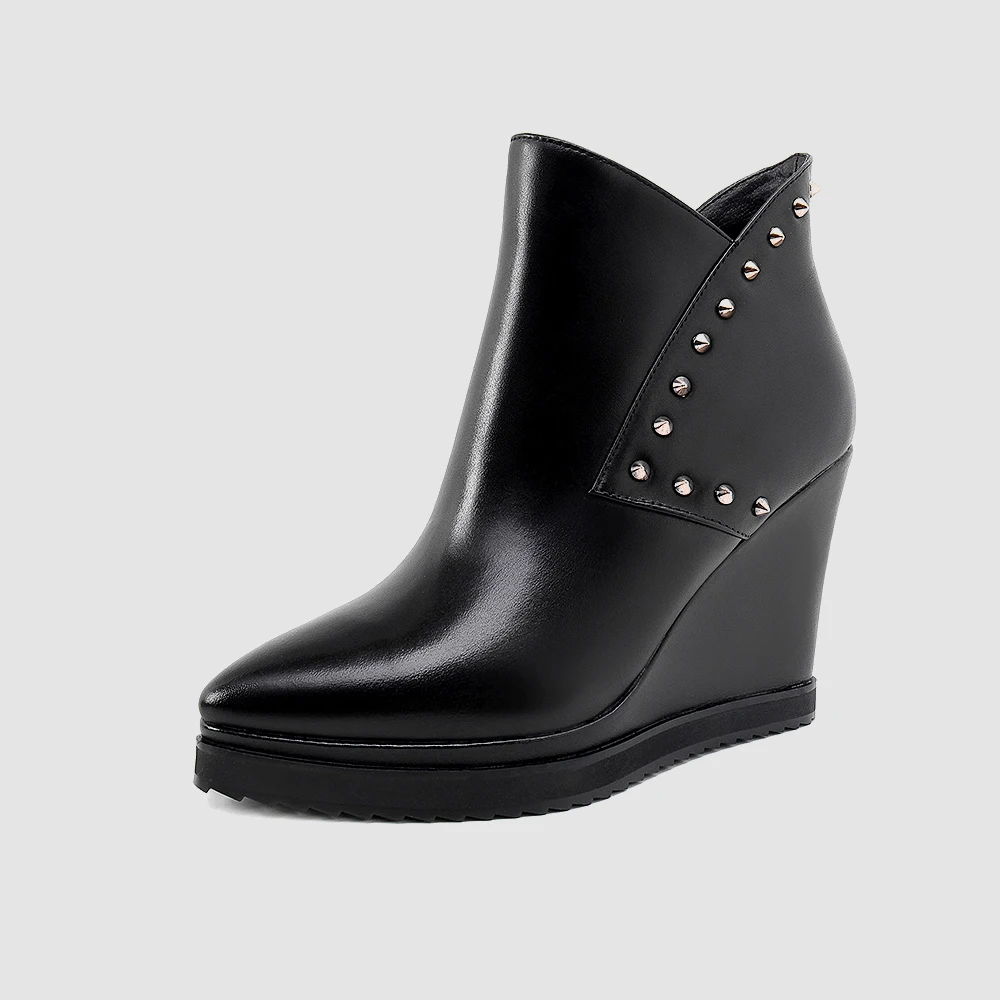 

New Spring Wedge Women's Ankle Boots Genuine Leather Wedges Heels Platform Shoes