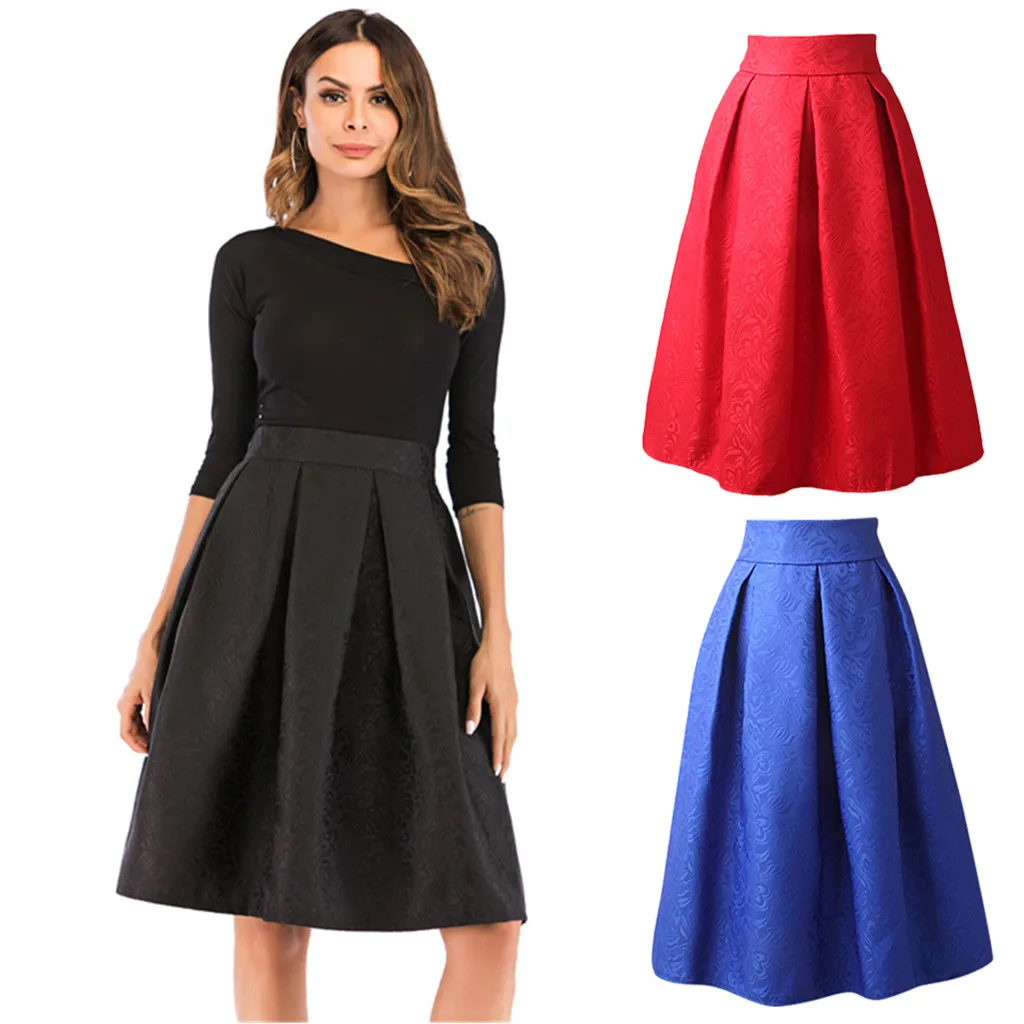 

Summer Spring 2019 Women's Ball Gown Ruffles Pleated Skirt Knee-Length Bottoming Skirt High Waist Elascity Casual Party Skirt
