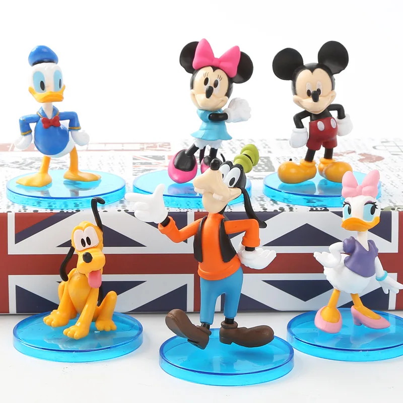 

Disney 6pcs/Set 7-9cm Mickey Minnie Mouse Donald Duck Pluto Goofy Pvc Action Figure Model Doll Toys For Children Gift