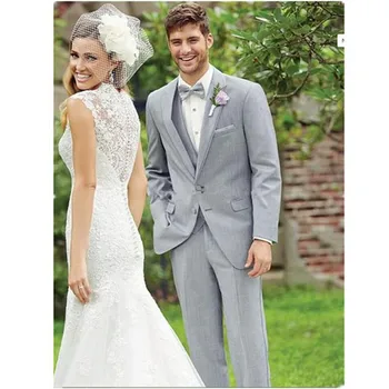 

2018 new 3 pieces Men Light Grey Suit terno masculino Bridegroom Tuxedo smoking gray Mens Wedding Prom Suits (Jacket+Pants+Vest)