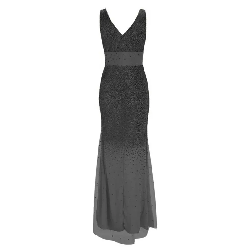 Seqiuned Dress Party Women V Neck Summer Dress Sleeveless Dress Long Party Solid Dresses Big Size Vestidos De Festa 40MAY1707
