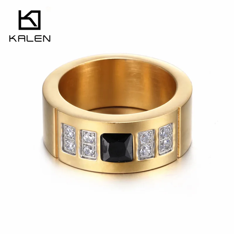 Kalen New High Quality Titanium Stainless Steel Gold Plated White Blue Black Zircon Crystal font b