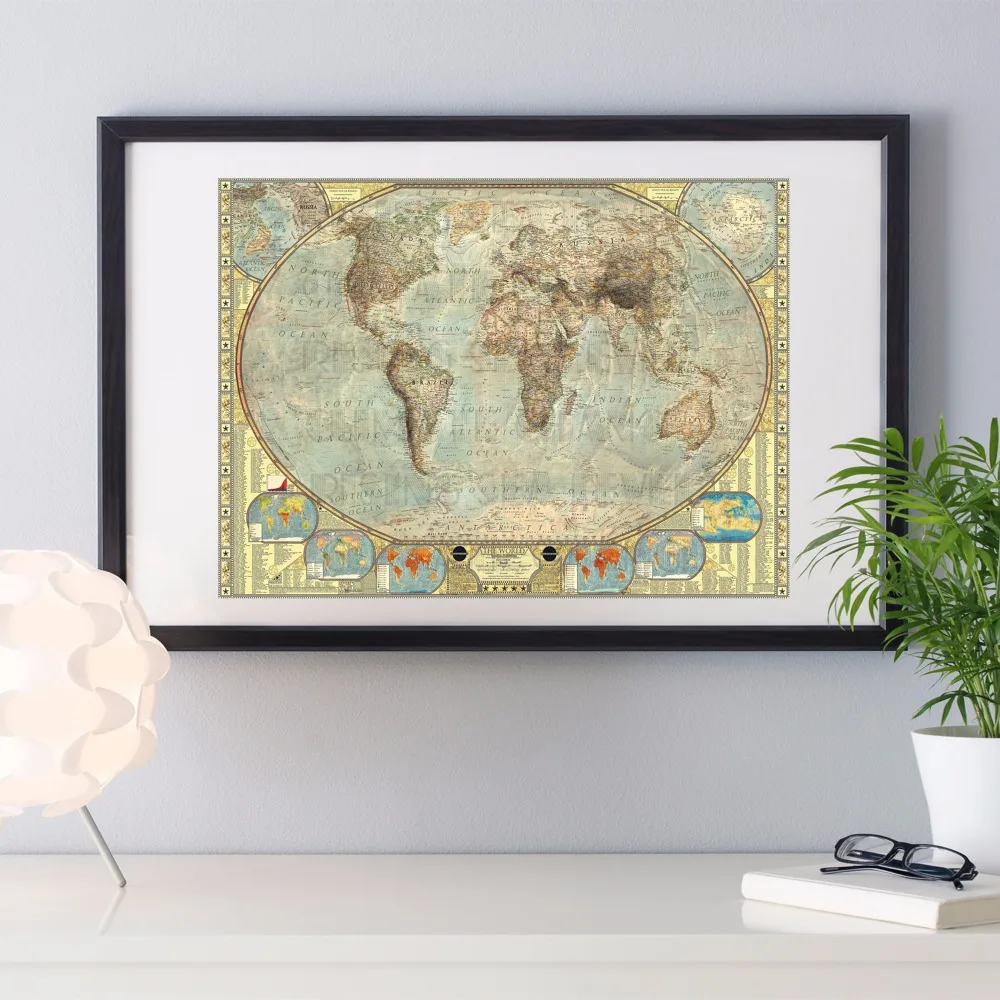 Vintage World Map Canvas Art Print Painting Poster Wall Pictures For