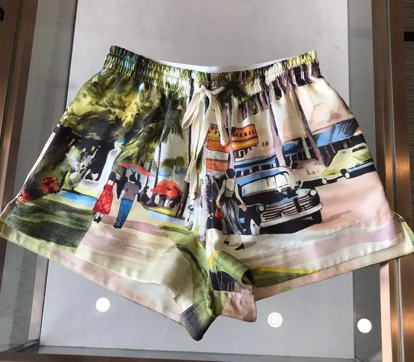 

2019 Women's Fashion Loose Strap Silk Print Shorts 0624