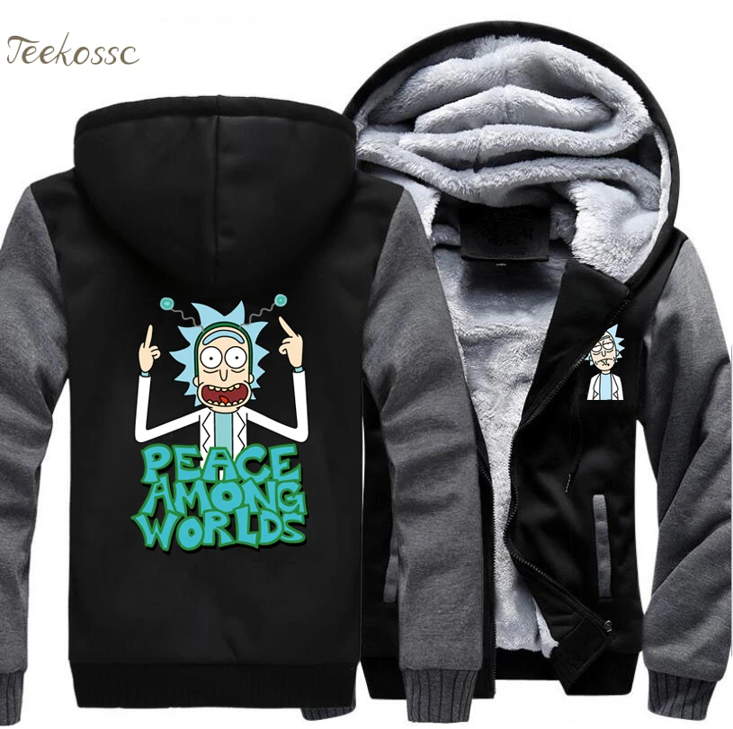 

Science Moive Rick and Morty Hoodies Sweatshirts Men 2018 Spring Winter Crazy Peace Among Worlds Print Funny Male Jackets Coat