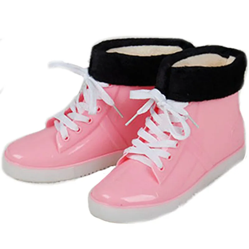 Aleafaliing красочные резиновые Сапоги водонепроницаемая обувь на плоской подошве женская обувь для дождливой погоды цветок резиновые ботильоны без застежки Botas Myl333 - Цвет: Pink Thicken