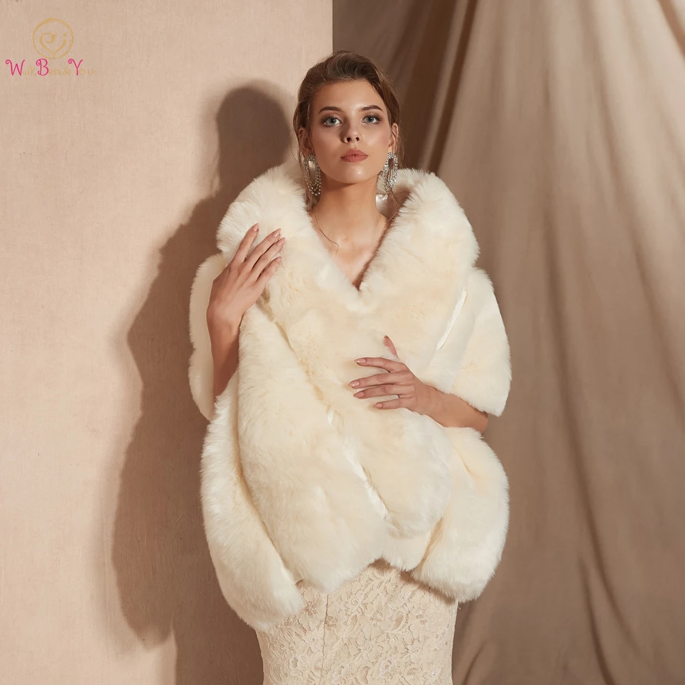 Wedding Cloak Faux Fur Wrap Jacket Bolero Womens Shawl Shrug Cape Bridal Warm