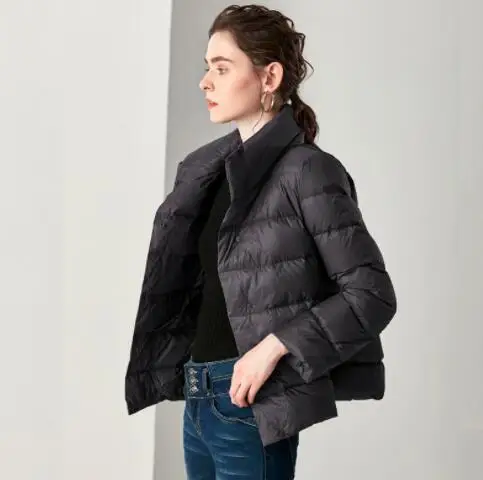EORUTCI, зимнее пуховое пальто, для женщин, короткое, ультра-светильник, куртка, толстая, тонкая, винтажная, повседневная, черная, осеннее пальто, LM363 - Цвет: Темно-серый